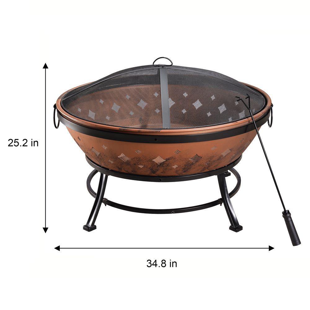 Garden Large Wood Burning Bowl Fire Pit, Outdoor Log Burner Firepit Teamson Home