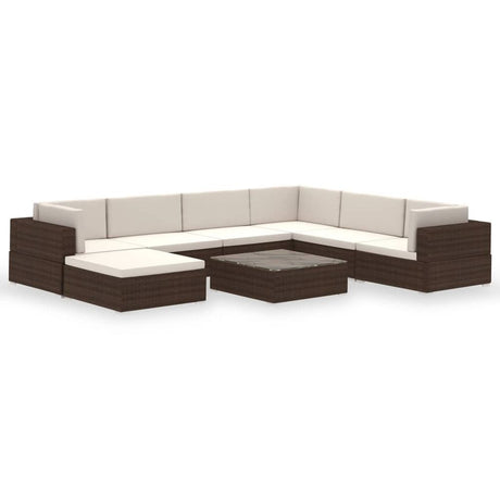 8 Piece Garden Lounge Set with Cushions Poly Rattan Brown vidaXL