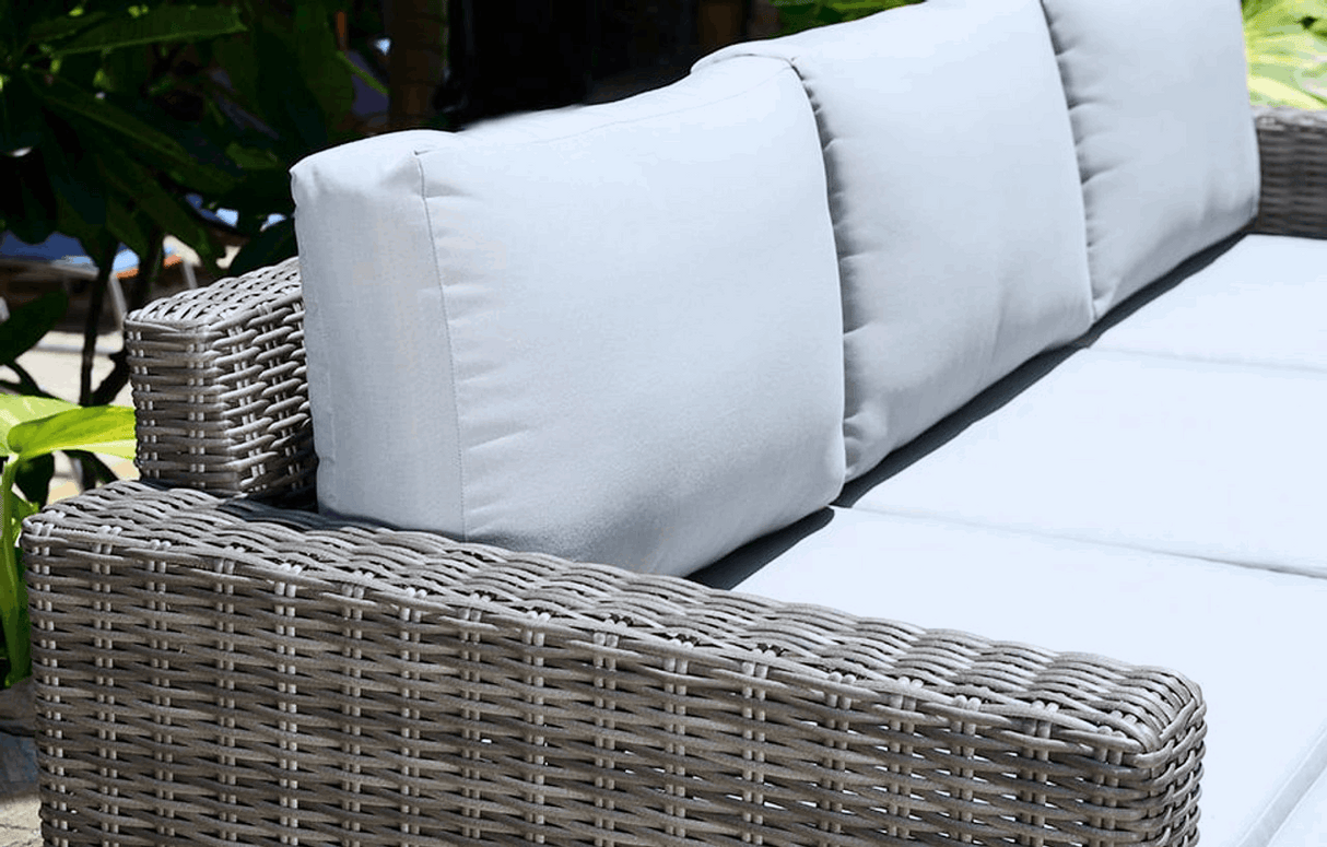 MINT Outdoor Garden Lounge Set with comfortable cushions and woven wicker design for outdoor relaxation