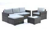 MINT Outdoor Garden Lounge Set featuring stylish grey cushions and a glass-top coffee table