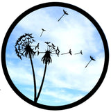 SunCatcher-UK Garden Mirror featuring a reflection of dandelions against a blue sky
