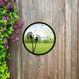 Decorative Garden Mirror with Silhouette Dandelions against a Wooden Background by SunCatcher-UK