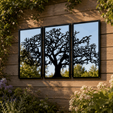 Stylish Garden Mirror featuring a tree silhouette design, perfect for enhancing outdoor spaces