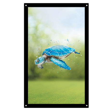 SunCatcher-UK Garden Mirror featuring a vibrant design of a turtle swimming in a natural setting