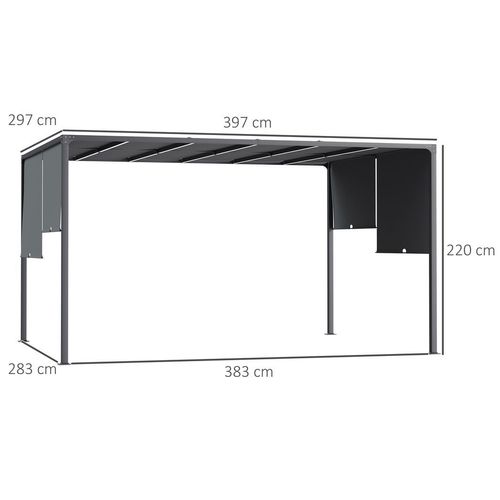 Outsunny 3m x 4m Outdoor Garden Pergola with LED Lights Retractable Roof Grey Outsunny
