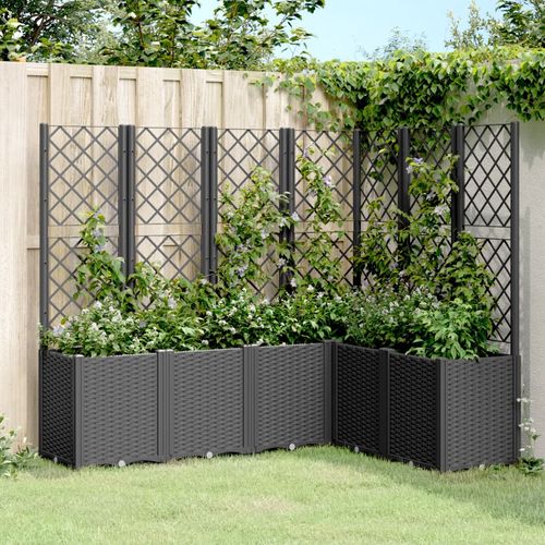 vidaXL Garden Planter with Trellis Grey 160x40x140 cm PP vidaXL