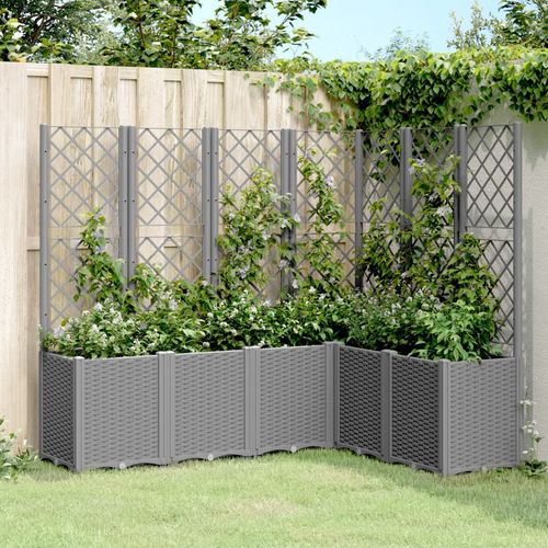 vidaXL Garden Planter with Trellis Grey 160x40x140 cm PP vidaXL