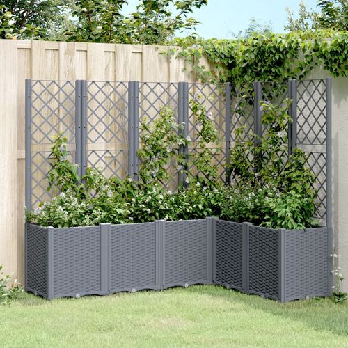 vidaXL Garden Planter with Trellis Grey 160x40x140 cm PP vidaXL