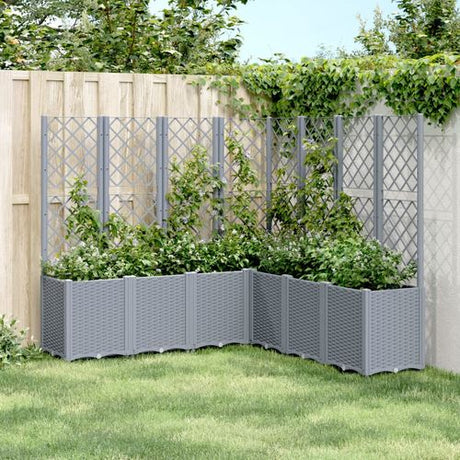 vidaXL Garden Planter with Trellis Grey 160x40x140 cm PP grey 160 x 160 x 140 cm vidaXL