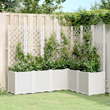 vidaXL Garden Planter with Trellis Grey 160x40x140 cm PP white 160 x 120 x 140 cm vidaXL