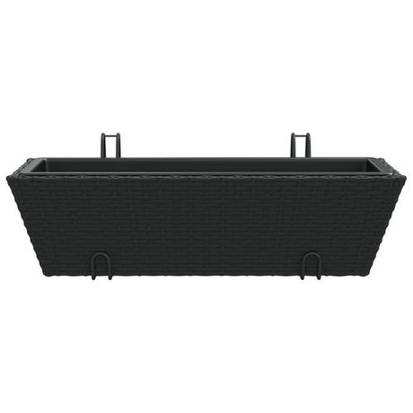 vidaXL Garden Planters with hooks 2 pcs Black Poly Rattan vidaXL