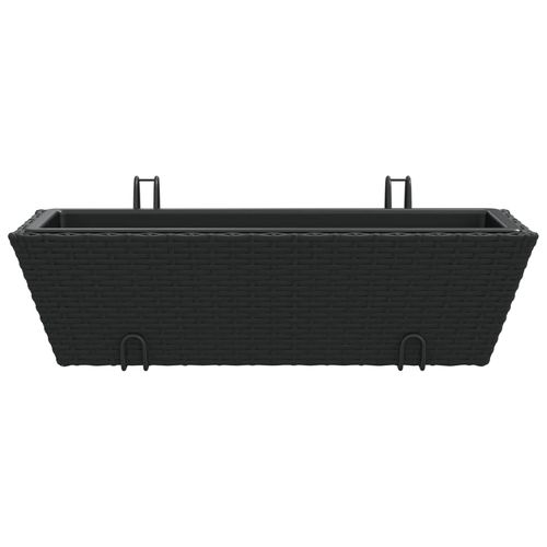 vidaXL Garden Planters with hooks 2 pcs Black Poly Rattan vidaXL