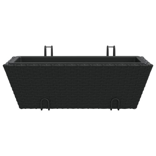 vidaXL Garden Planters with hooks 2 pcs Black Poly Rattan vidaXL
