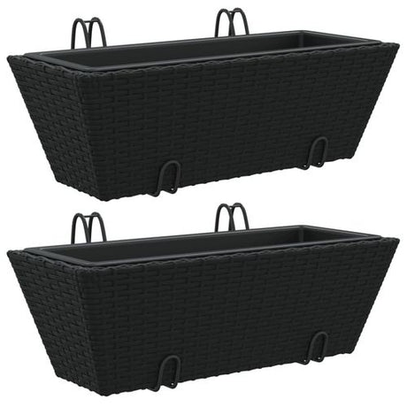 vidaXL Garden Planters with hooks 2 pcs Black Poly Rattan vidaXL