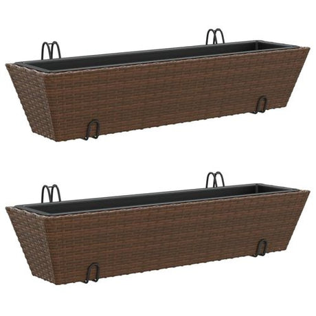 vidaXL Garden Planters with hooks 2 pcs Black Poly Rattan vidaXL
