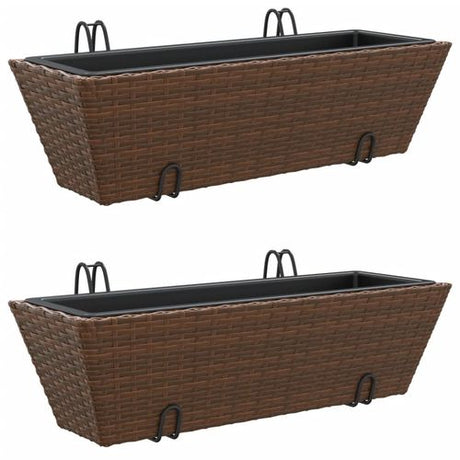 vidaXL Garden Planters with hooks 2 pcs Black Poly Rattan vidaXL