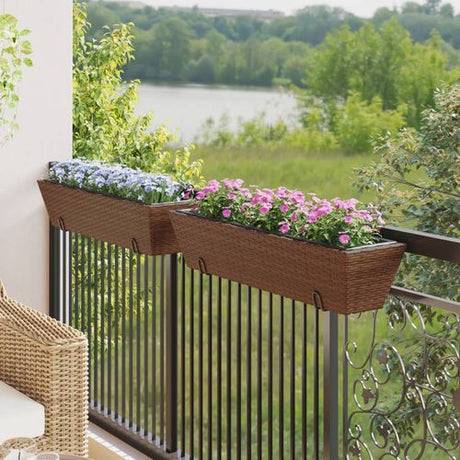 vidaXL Garden Planters with hooks 2 pcs Black Poly Rattan vidaXL