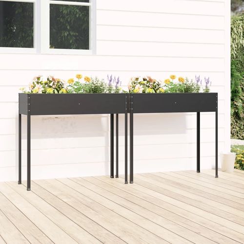 vidaXL Garden Planters 2 pcs Anthracite Galvanised Steel vidaXL