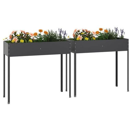 vidaXL Garden Planters 2 pcs Anthracite Galvanised Steel vidaXL