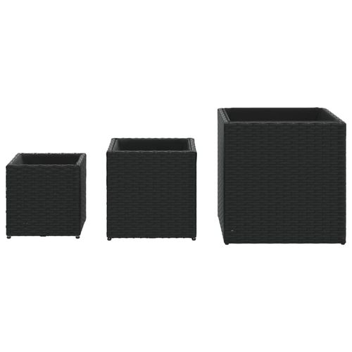 vidaXL Garden Planters 3 pcs Black Poly Rattan vidaXL