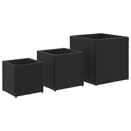 vidaXL Garden Planters 3 pcs Black Poly Rattan vidaXL