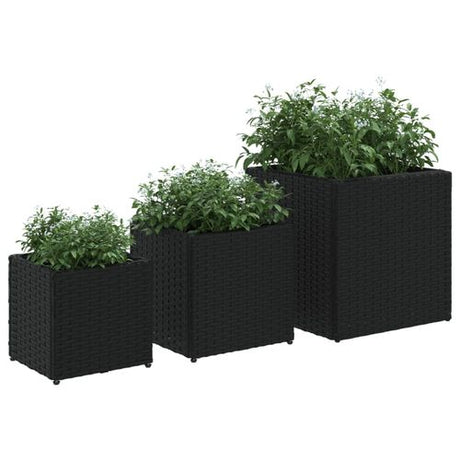 vidaXL Garden Planters 3 pcs Black Poly Rattan vidaXL