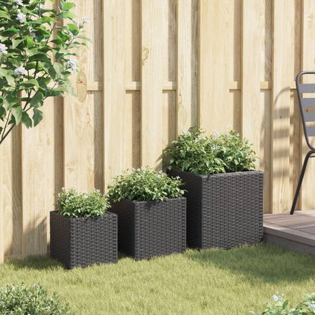vidaXL Garden Planters 3 pcs Black Poly Rattan vidaXL