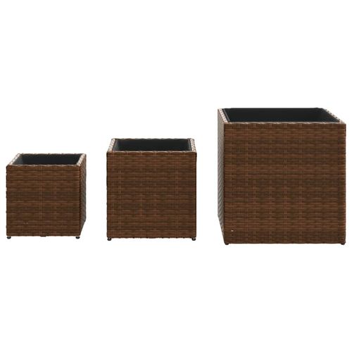 vidaXL Garden Planters 3 pcs Black Poly Rattan vidaXL
