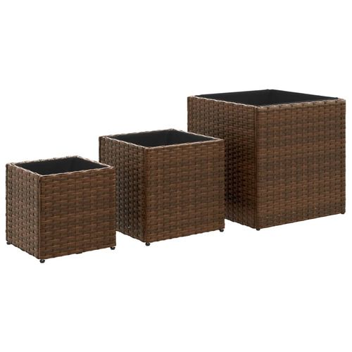 vidaXL Garden Planters 3 pcs Black Poly Rattan vidaXL