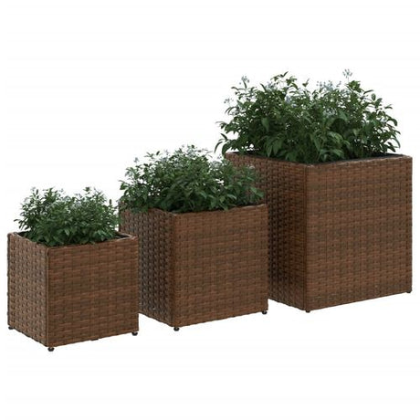 vidaXL Garden Planters 3 pcs Black Poly Rattan vidaXL