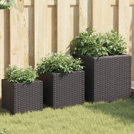 vidaXL Garden Planters 3 pcs Black Poly Rattan vidaXL
