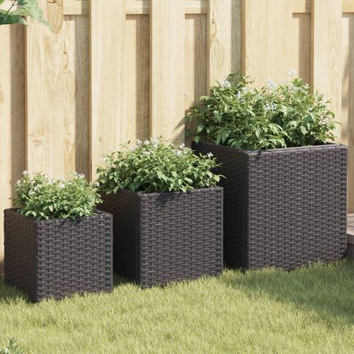 vidaXL Garden Planters 3 pcs Black Poly Rattan vidaXL