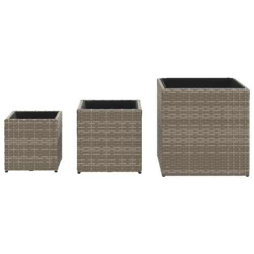 vidaXL Garden Planters 3 pcs Black Poly Rattan vidaXL