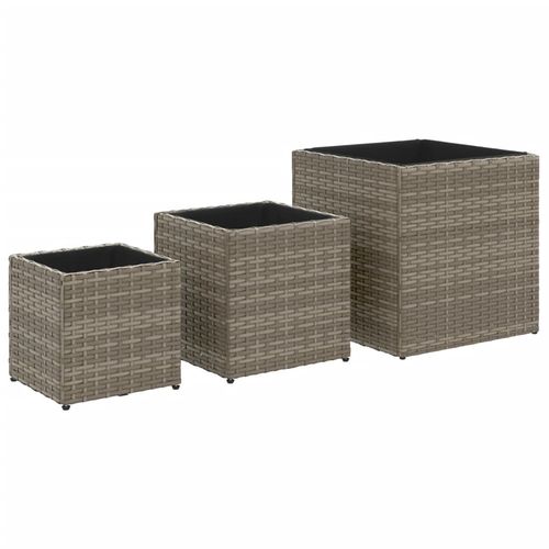 vidaXL Garden Planters 3 pcs Black Poly Rattan vidaXL