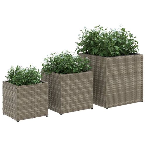 vidaXL Garden Planters 3 pcs Black Poly Rattan vidaXL