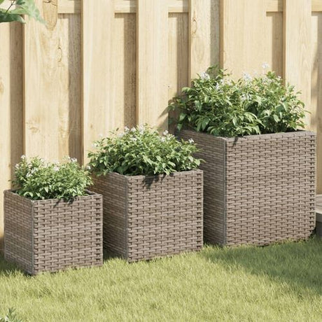 vidaXL Garden Planters 3 pcs Black Poly Rattan grey vidaXL