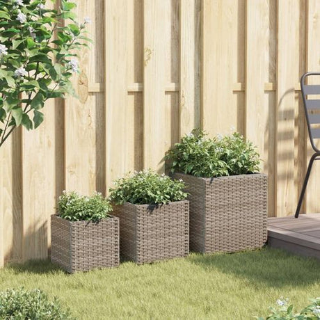 vidaXL Garden Planters 3 pcs Black Poly Rattan vidaXL