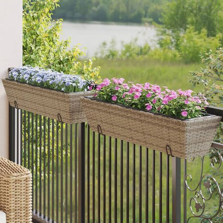vidaXL Garden Planters with hooks 2 pcs Black Poly Rattan vidaXL