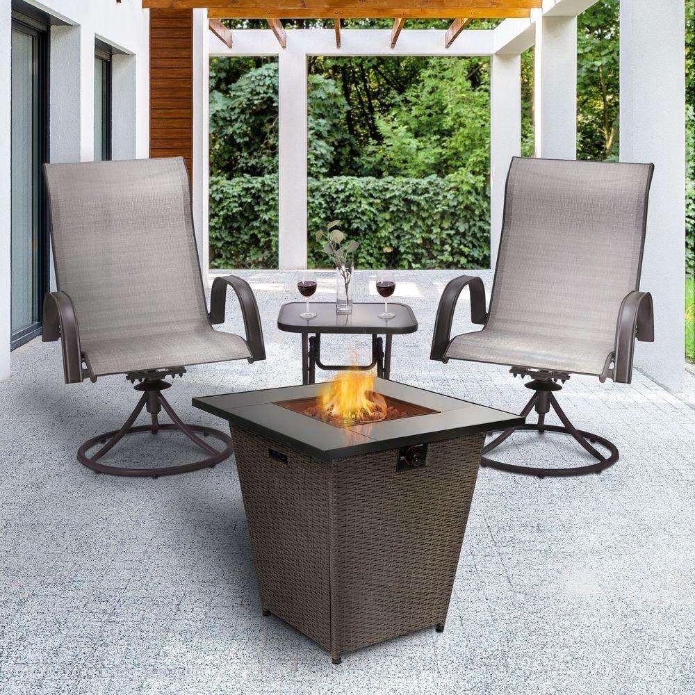 Garden Rattan Gas Fire Pit, Outdoor Firepit with Lava Rock Teamson Home