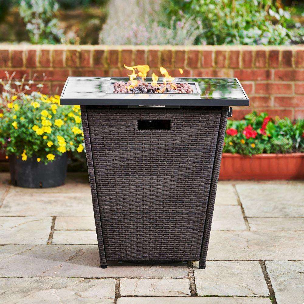 Garden Rattan Gas Fire Pit, Outdoor Firepit with Lava Rock Teamson Home