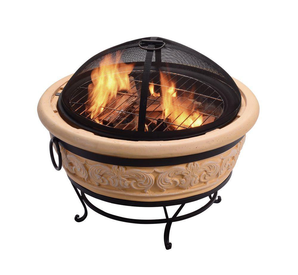 Garden Round Wood Burning Fire Pit, Outdoor Log Burner Firepit Teamson Home