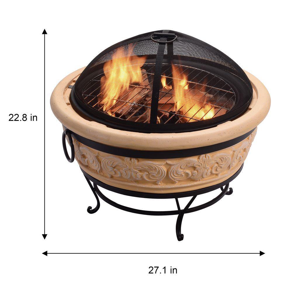 Garden Round Wood Burning Fire Pit, Outdoor Log Burner Firepit Teamson Home