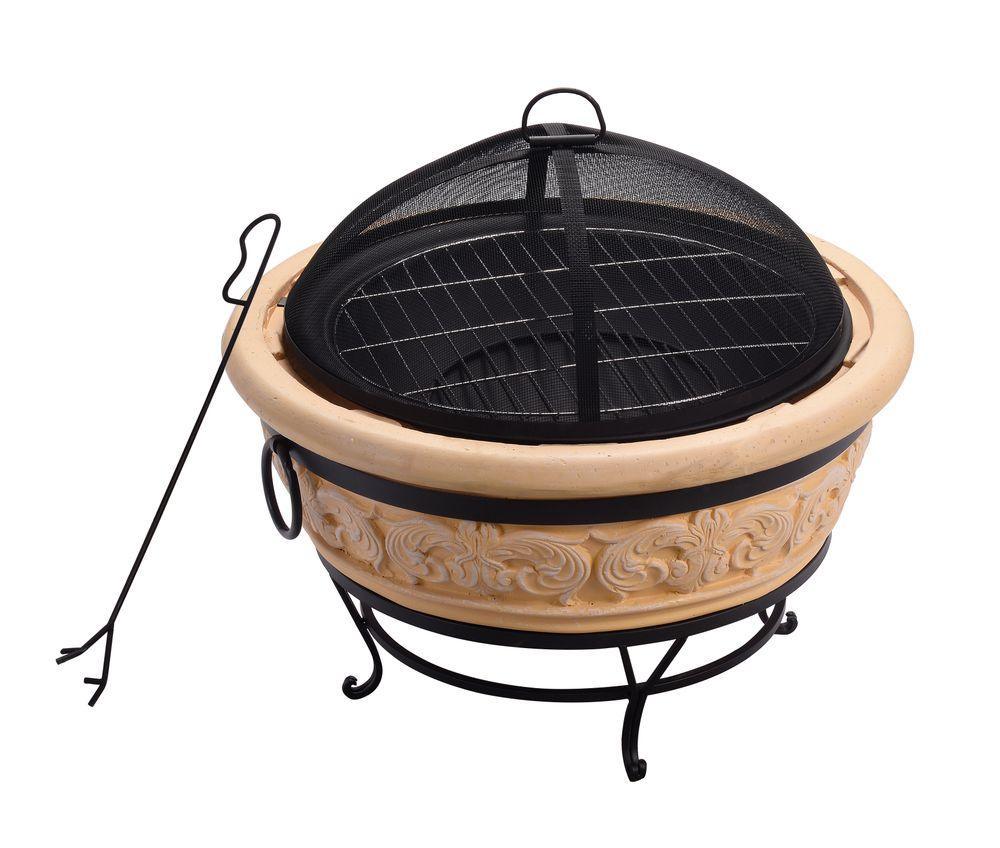 Garden Round Wood Burning Fire Pit, Outdoor Log Burner Firepit Teamson Home