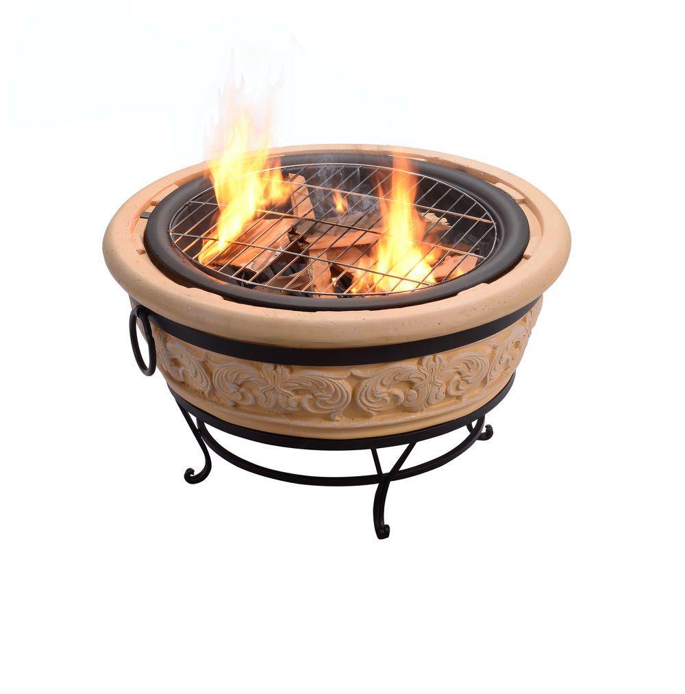 Garden Round Wood Burning Fire Pit, Outdoor Log Burner Firepit Teamson Home