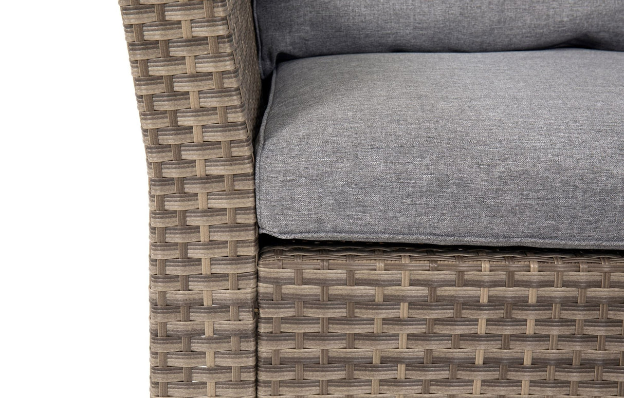 MINT Outdoor Garden Sofa Set with durable rattan frame and soft grey cushions for outdoor comfort