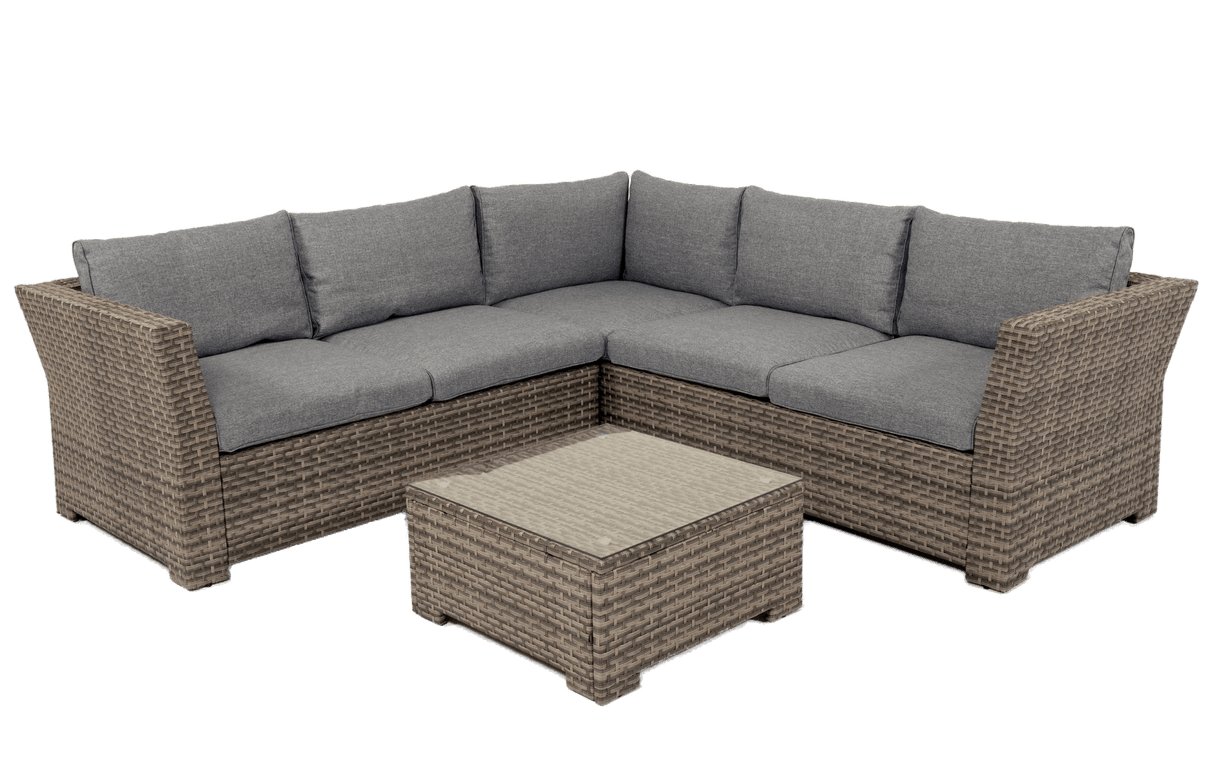 MINT Outdoor Garden Sofa Set in Grey with Comfortable Cushions and Matching Glass Coffee Table