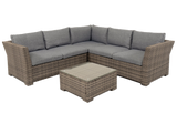 MINT Outdoor Garden Sofa Set in Grey with Comfortable Cushions and Matching Glass Coffee Table