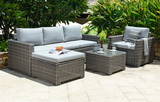 MINT Outdoor Garden Sofa Set with grey cushions, perfect for relaxing in outdoor spaces
