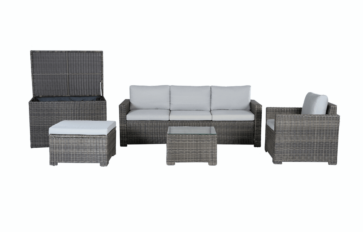 MINT Outdoor Garden Sofa Set in grey rattan with cushions and matching table for outdoor lounging