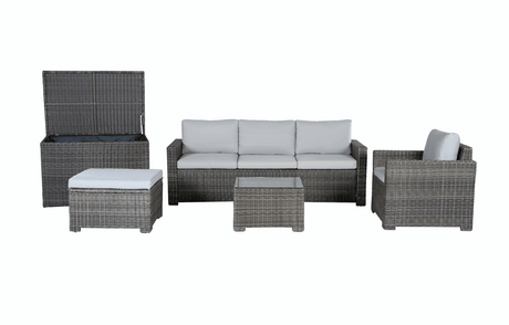 MINT Outdoor Garden Sofa Set in grey rattan with cushions and matching table for outdoor lounging